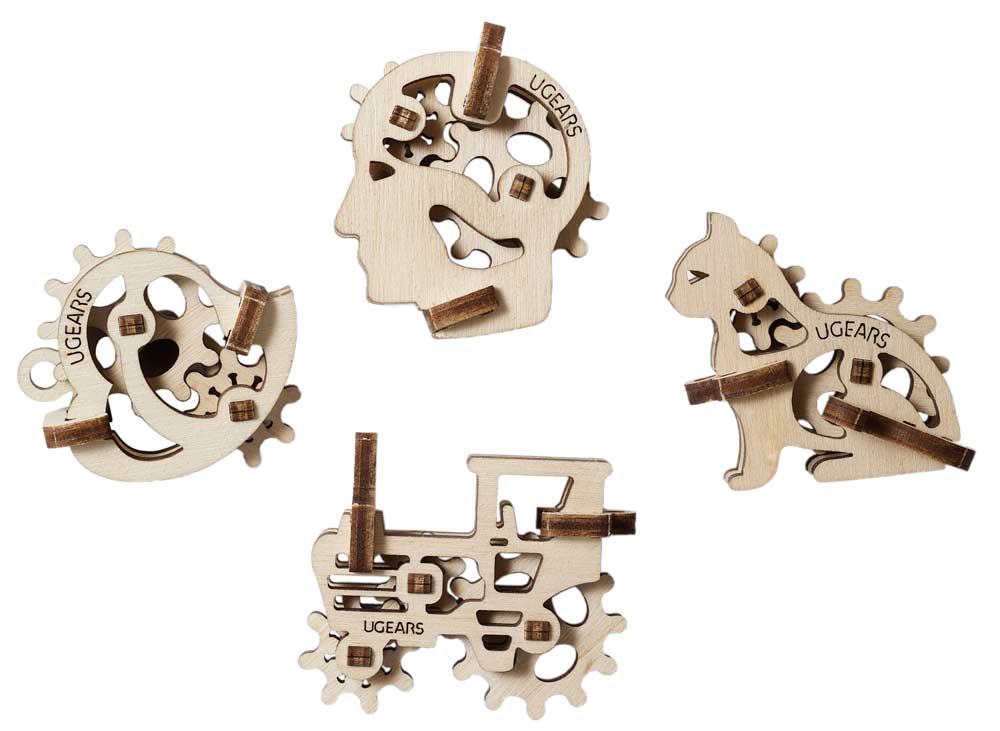 Ugears U-Fidgets Tribiks | Set de 4 Mini Modelos Mecánicos