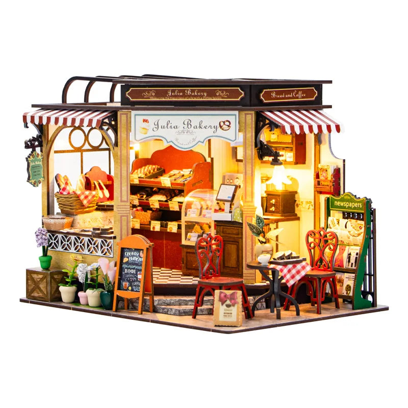 Casita Miniatura "Julia Bakery" – Kit DIY de Panadería Vintage con Luces LED M2422