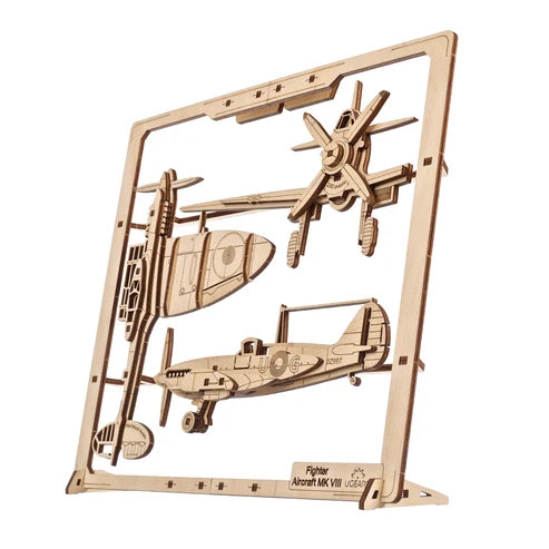 Ugears Avión de Combate 2.5D | Puzzle de Madera con Partes Móviles