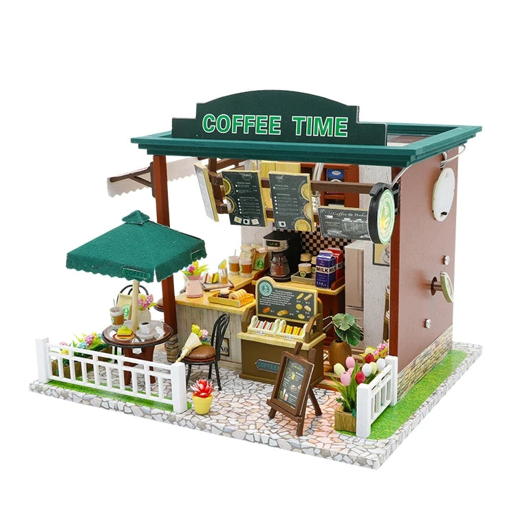 Casita Miniatura "Coffee Time"– Kit DIY con Luces LED y Diseño de Cafetería Vintage C006