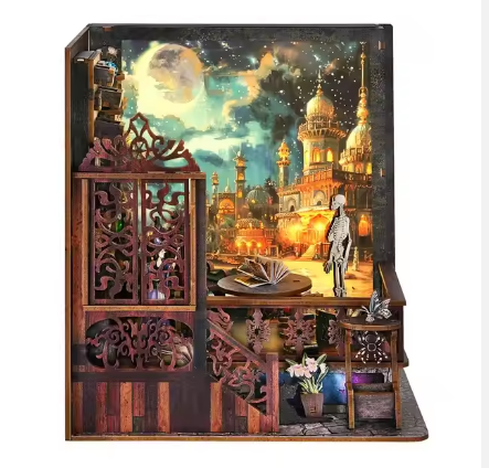 BookNook Ciudad Mágica – Sujeta Libros en Miniatura con Luz y Detalles de Halloween