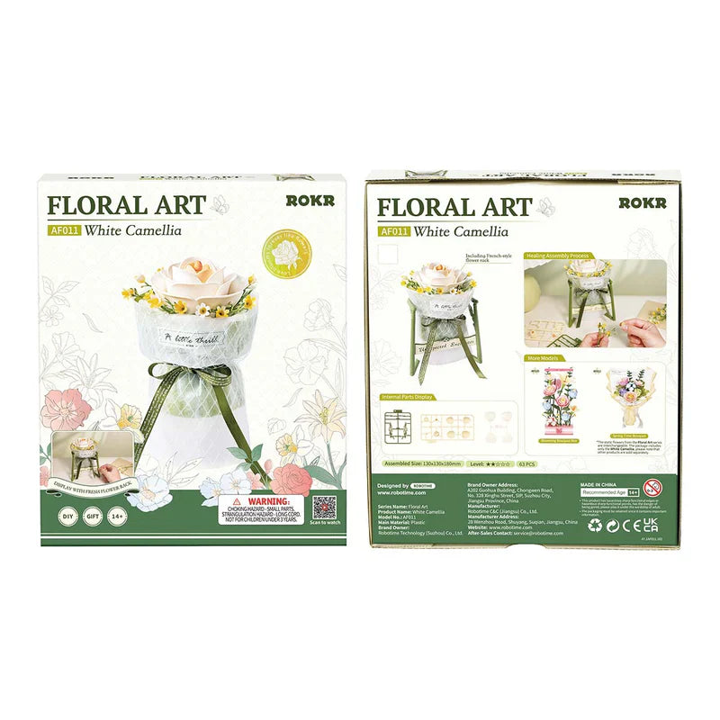 Flor de Camelia Blanca de Madera - Puzzle 3D para Armar (ROKR)
