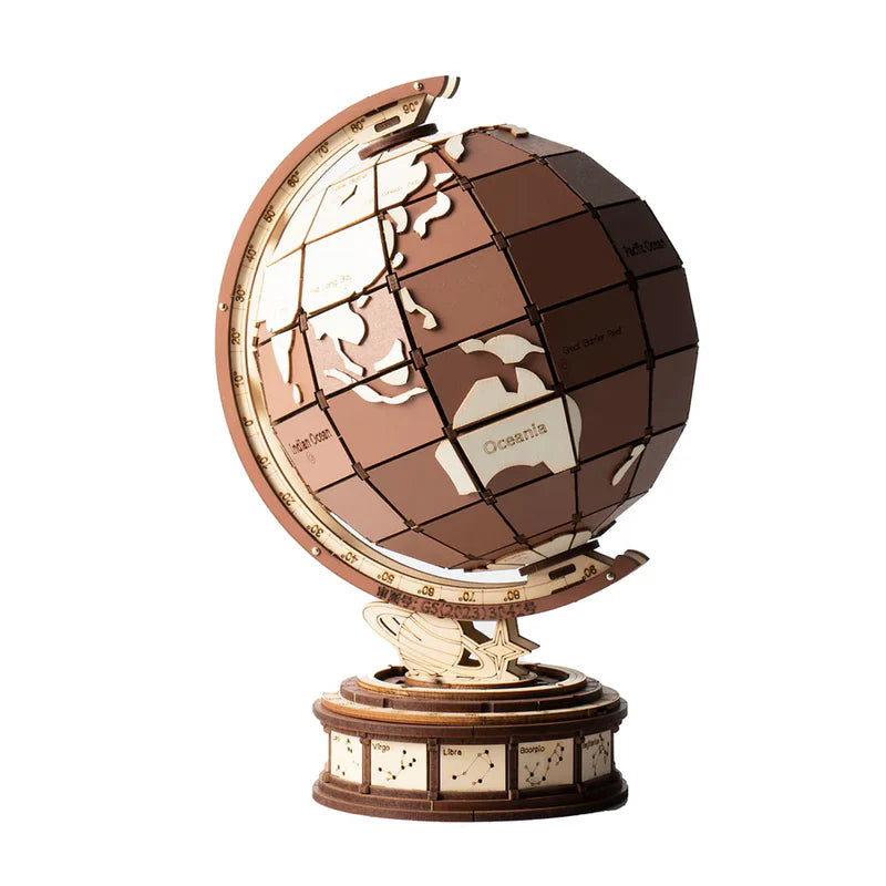 Globo Terráqueo Giratorio - Puzzle 3D de Madera para Armar (Robotime)