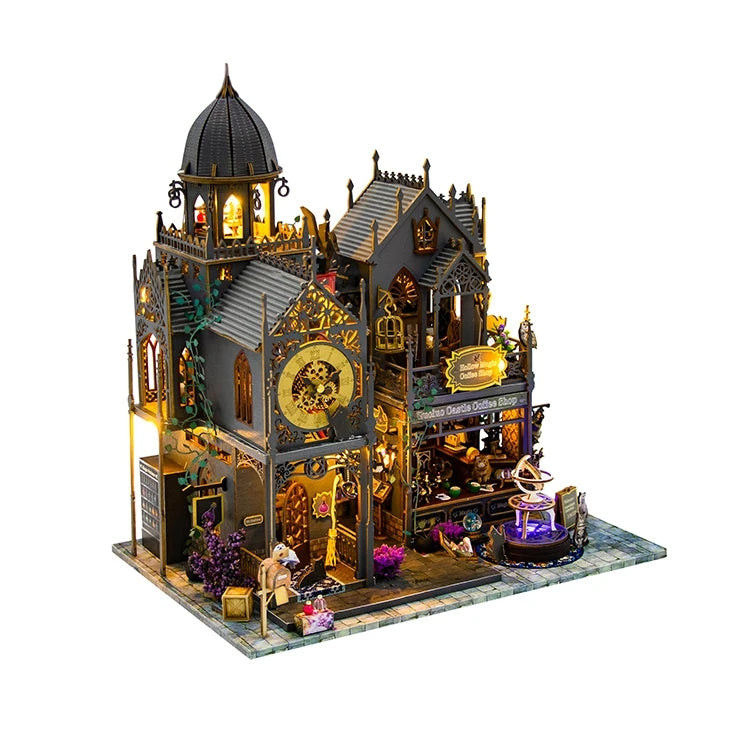 Casita Miniatura "Huoluo Castle" – Kit DIY con Luces LED y Diseño Gótico Mágico L2401