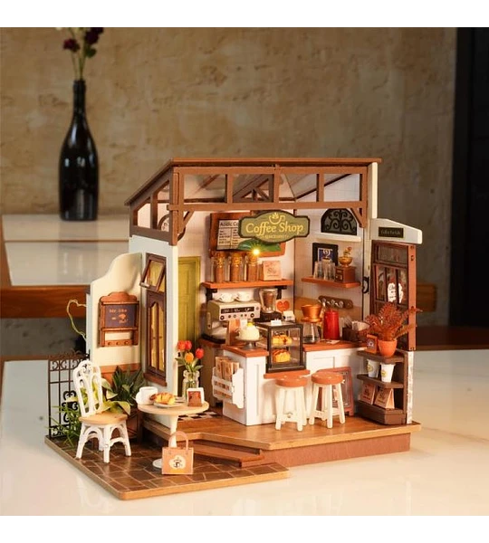 Miniatura DIY "Slow Life Café" - Cafetería para Armar con Luz (Rolife)