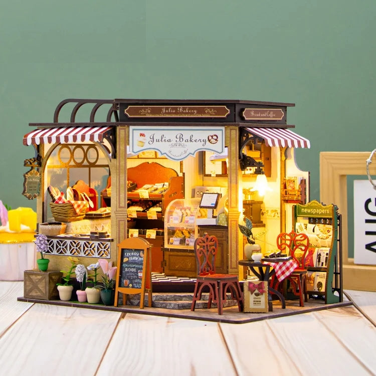 Casita Miniatura "Julia Bakery" – Kit DIY de Panadería Vintage con Luces LED M2422