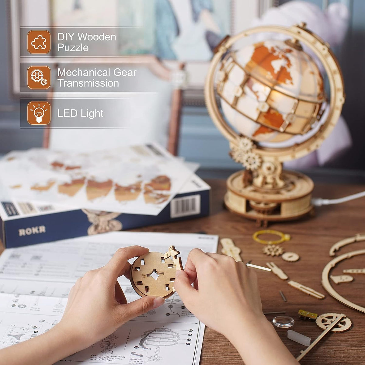 Globo Terraqueo Luminoso Armable Puzzle 3D