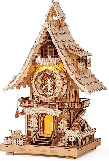 Reloj de Cuco Mecánico 3D - Maqueta Funcional de Madera con Música (Rokr LC901)