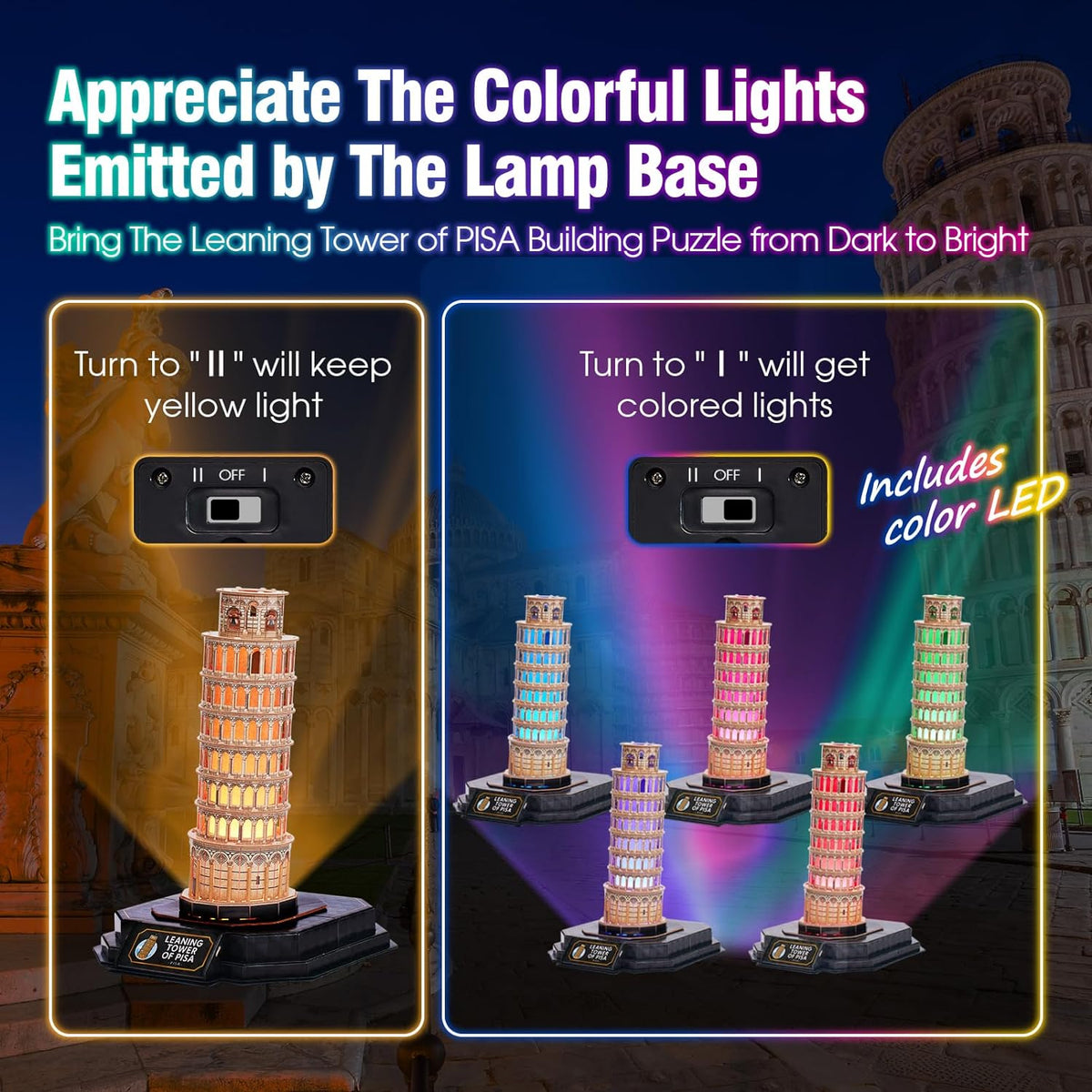 Torre de Pisa LED Rompecabezas 3D