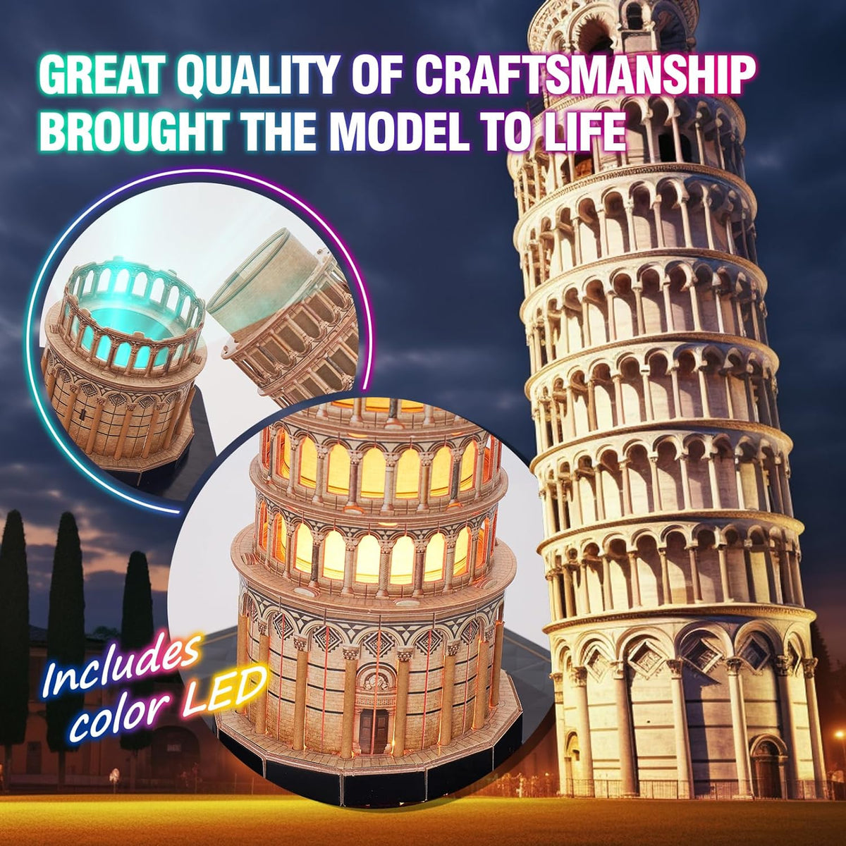 Torre de Pisa LED Rompecabezas 3D
