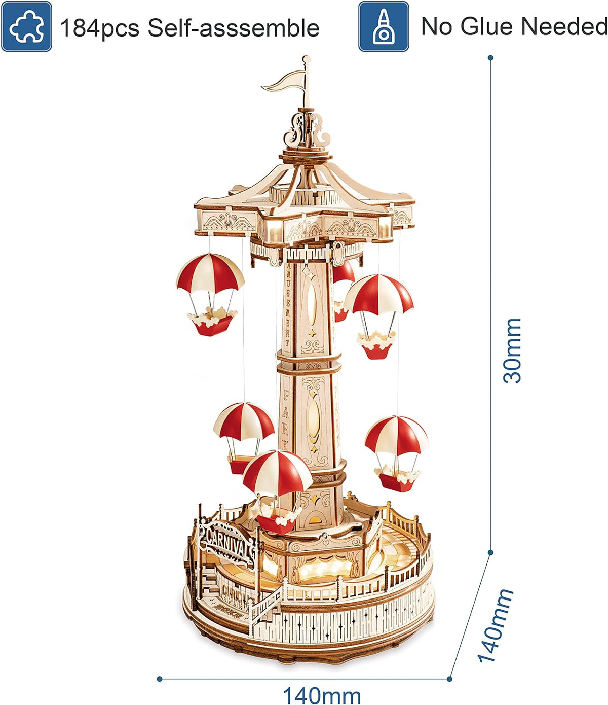 Kit de Construcción Torre de Paracaídas ROKR – Puzzle Mecánico 3D con Luces LED