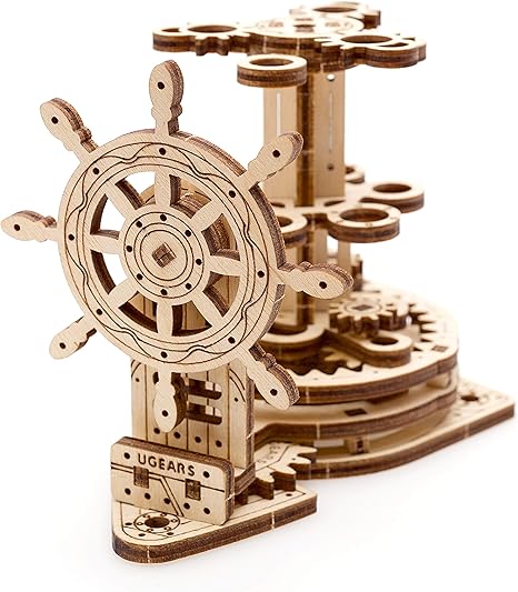 Portalápices Timón de Barco - Maqueta Mecánica de Madera (Ugears)