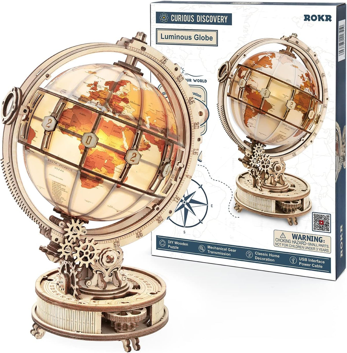 Globo Terraqueo Luminoso Armable Puzzle 3D