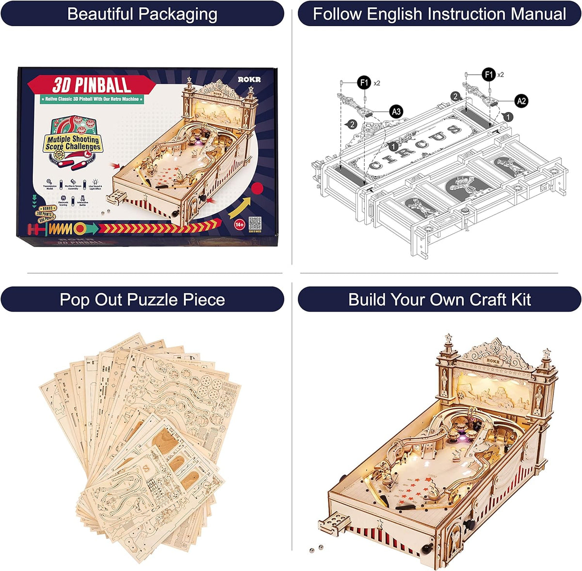 ROKR Pinball Flipper Maquetas para Construir Adultos-Puzzle 3D