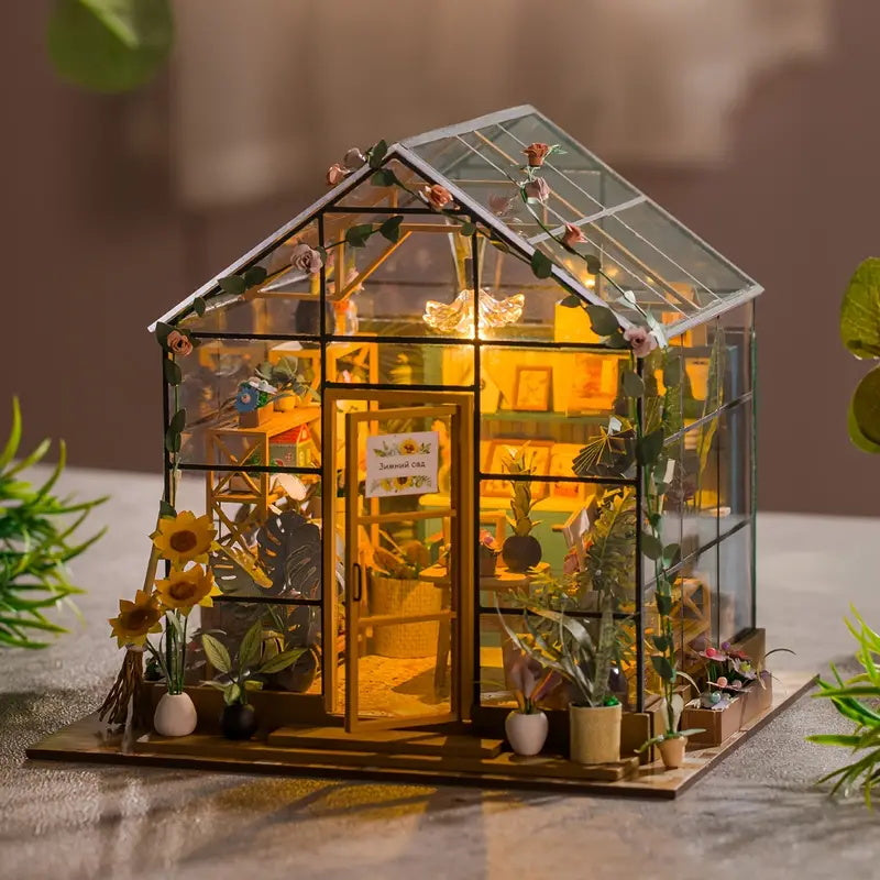 Casa Miniatura DIY “Invernadero de Cristal” – Jardín Interior con Luces LED PC2306