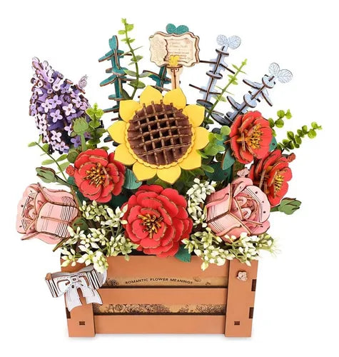 Puzzle 3D de Madera "Caja de Flores" - Maqueta para Armar (Robotime)