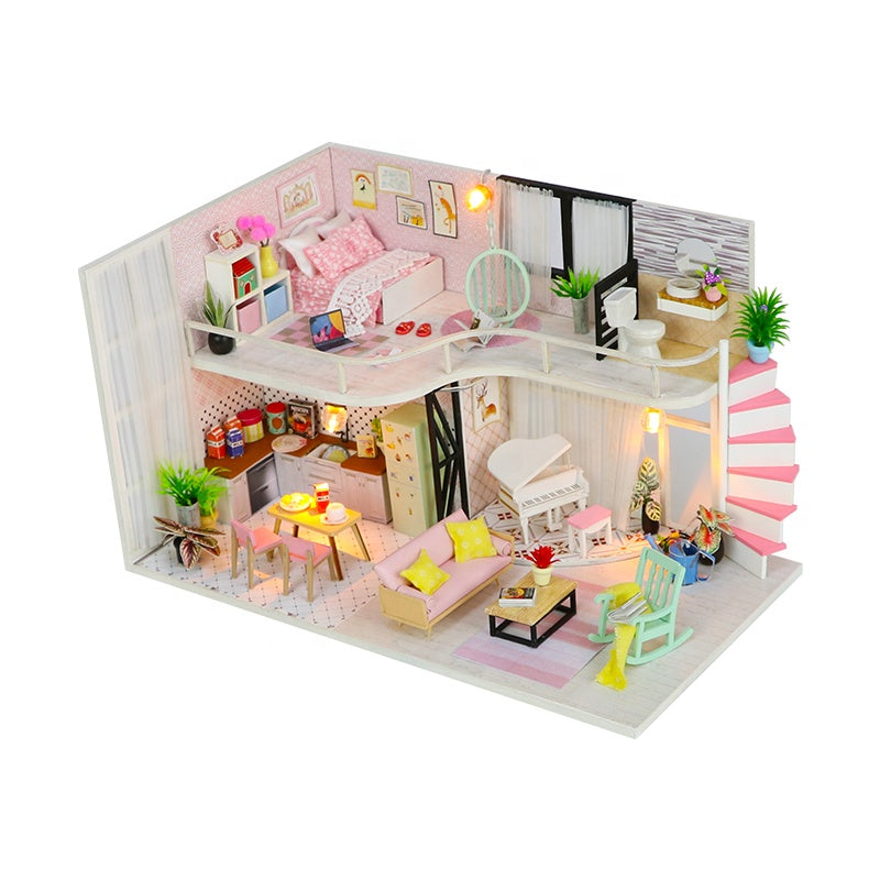 Casa Miniatura DIY “Pink Melody” – Habitación Romántica con Piano y Luces LED M035