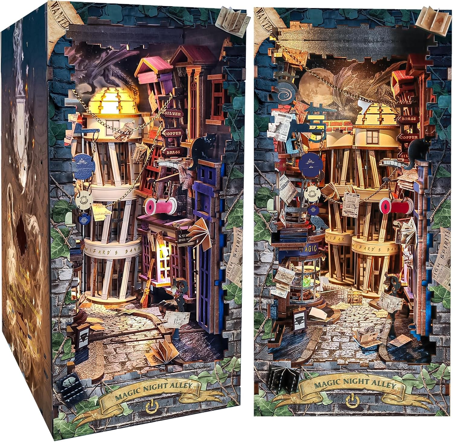 BookNook Callejón Nocturno Mágico - Separador de libros 3D DIY con Luz LED (SQ16)