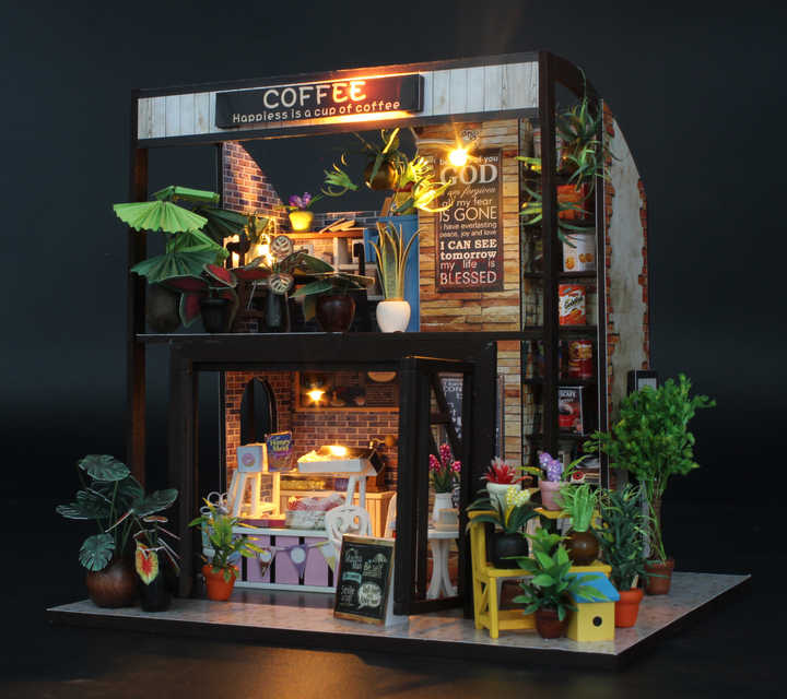 Coffee House Kit de Casa de Muñecas Miniatura DIY mini house M027