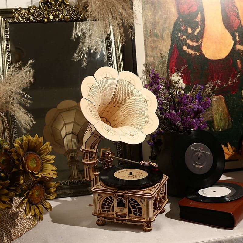 Puzzle 3D Gramófono Clásico - Modelo Mecánico Funcional (Rokr LKB01)