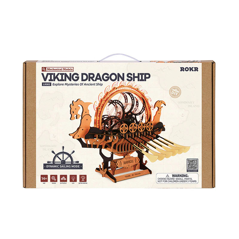 Maqueta de Barco Vikingo "Dragon Ship" - Puzzle 3D de Madera con Luz (Robotime)