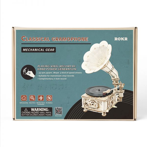 Puzzle 3D Gramófono Clásico - Modelo Mecánico Funcional (Rokr LKB01)