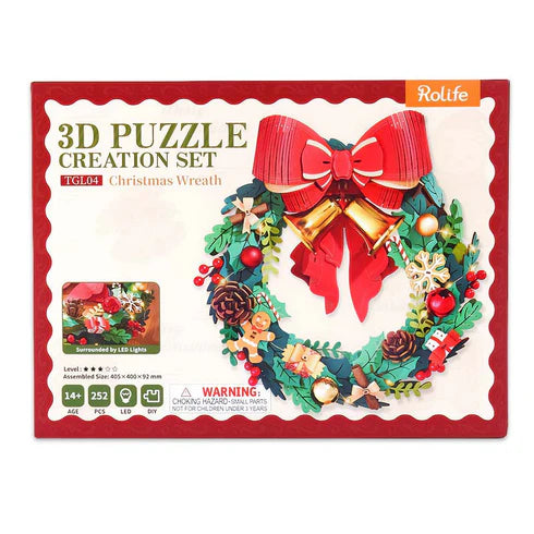 Kit Puzzle 3D ROLIFE: Corona Navideña LED (TGL04) - Ensamblaje sin Pegamento