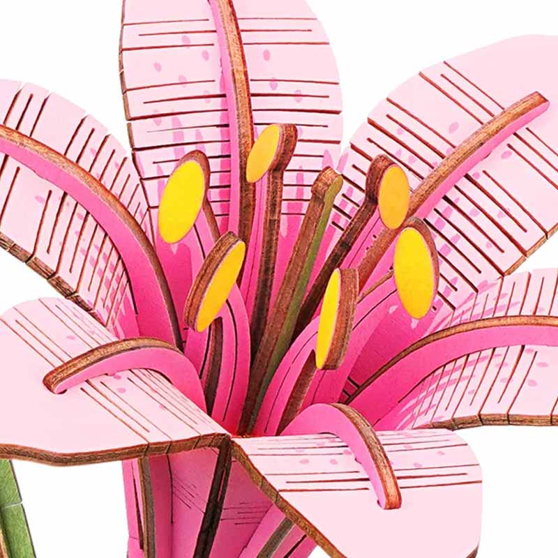 Flor de Lirio Rosada de Madera Lily