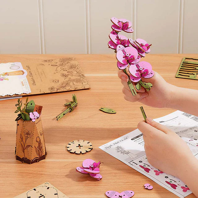 Orquídea Púrpura Phalaenopsis - Ramo de Madera DIY de Elegancia Eterna (Rolife)