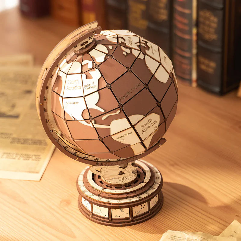 Globo Terráqueo Giratorio - Puzzle 3D de Madera para Armar (Robotime)