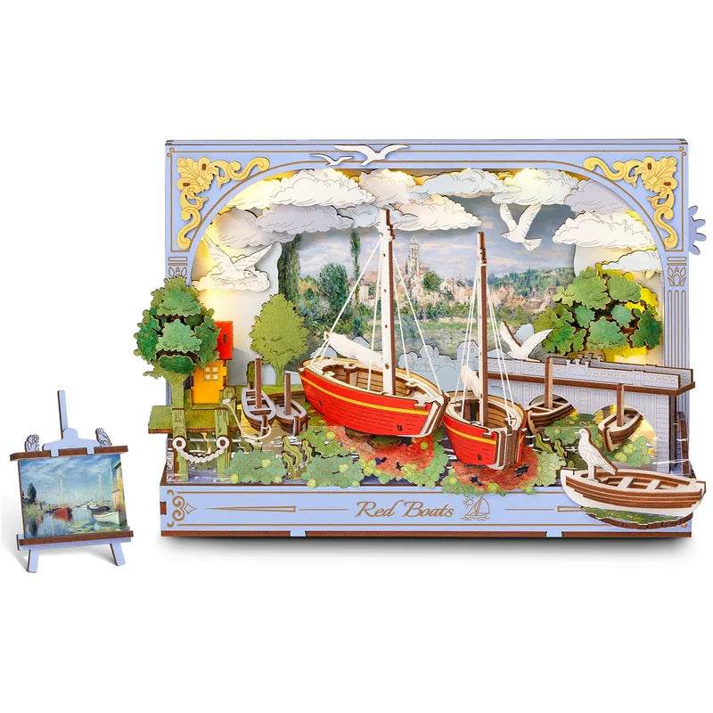 Cuadro 3D de madera Los Botes Rojos de Monet TH004 - armado