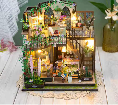 Kit armable DIY “Darcy Flower House” – Florería Miniatura con Luces LED M2322