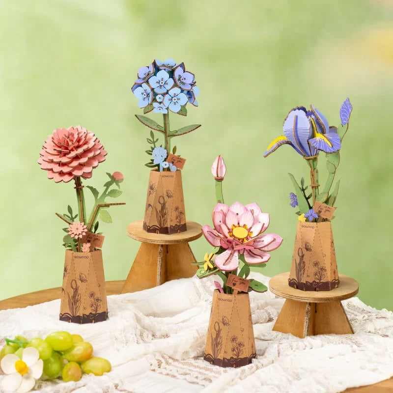 Flor de hortensia azul de madera Rolife TW141 para armar - vista 3