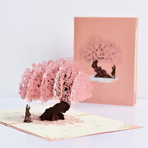 Tarjeta Pop-Up Arbol Rosado