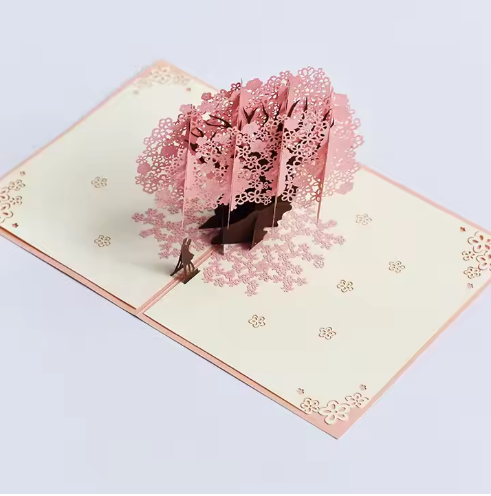 Tarjeta Pop-Up Arbol Rosado