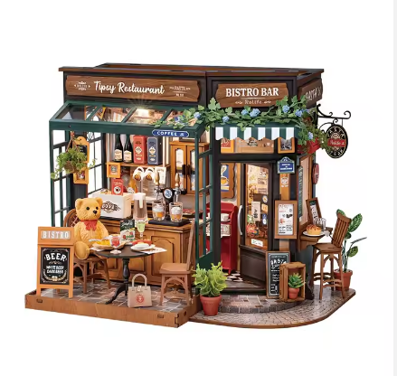 Tipsy restaurante 3D rompecabezas de madera DIY casa en miniatura