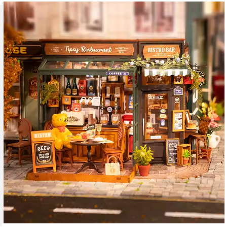 Tipsy restaurante 3D rompecabezas de madera DIY casa en miniatura