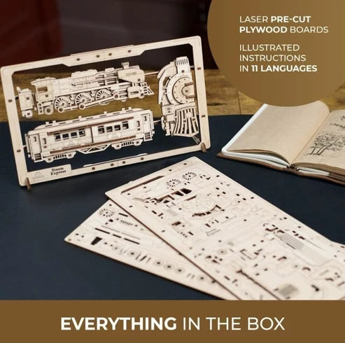 Ugears Tren Expreso 2.5D | Puzzle de Madera con Partes Móviles