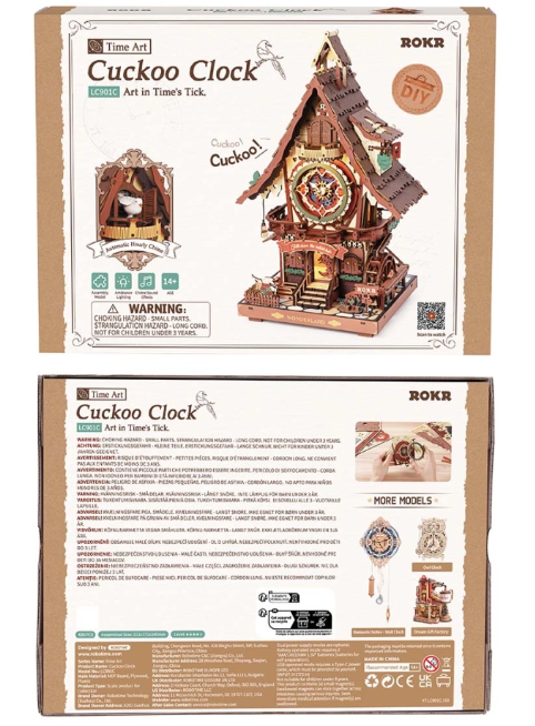 Reloj de Cuco Mecánico 3D - Maqueta a color Funcional de Madera con Música  (Rokr LC901c)