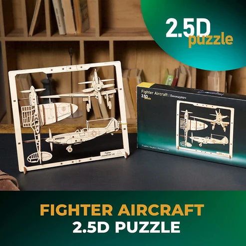Ugears Avión de Combate 2.5D | Puzzle de Madera con Partes Móviles