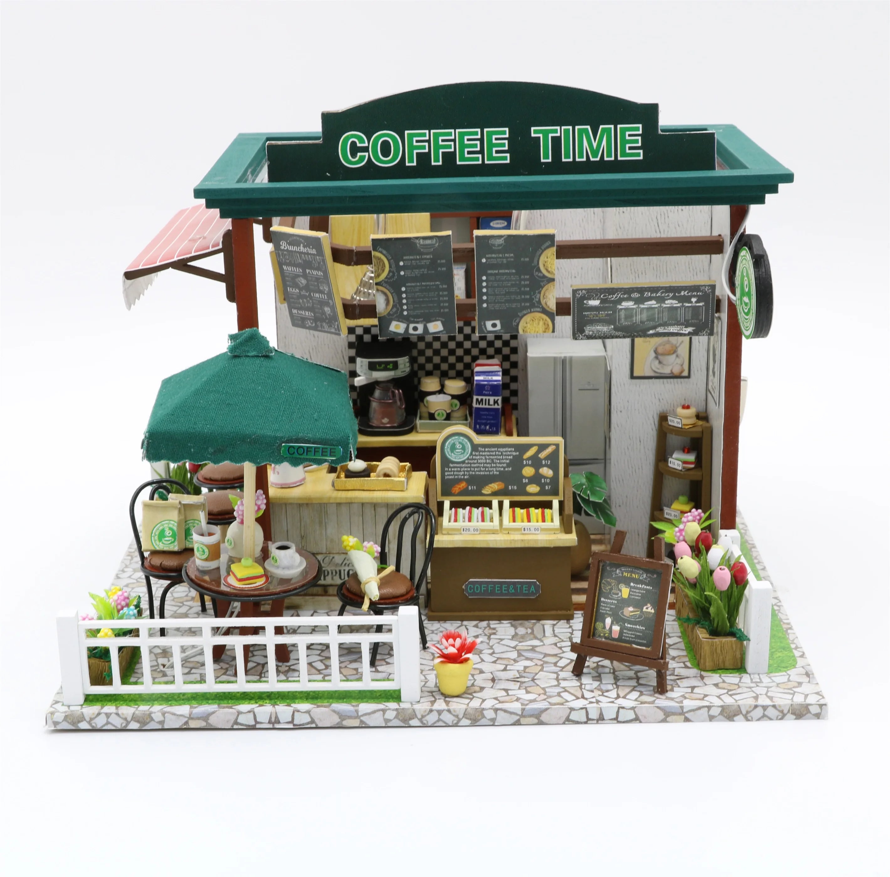 Casita Miniatura "Coffee Time"– Kit DIY con Luces LED y Diseño de Cafetería Vintage C006