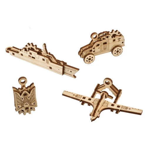 Ugears U-Fidgets Invencibles | Set de 4 Mini Modelos de Madera