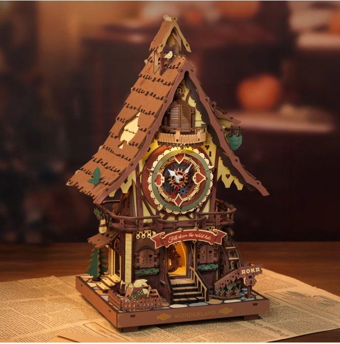 Reloj de Cuco Mecánico 3D - Maqueta a color Funcional de Madera con Música  (Rokr LC901c)