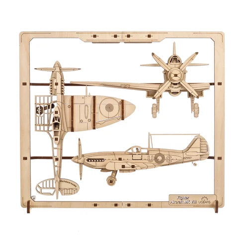 Ugears Avión de Combate 2.5D | Puzzle de Madera con Partes Móviles