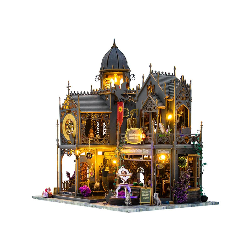 Casita Miniatura "Huoluo Castle"  – Kit DIY con Luces LED y Diseño Gótico Mágico L2401