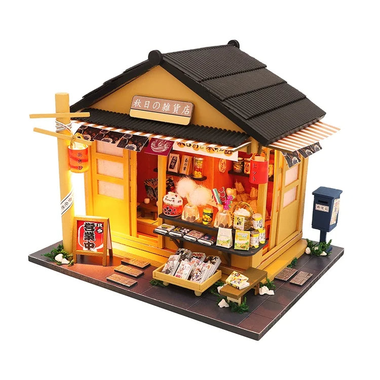 Casita Miniatura "Memories of Autumn Grocery Store" – Kit DIY con Luces LED y Estilo Japonés Tradicional M914