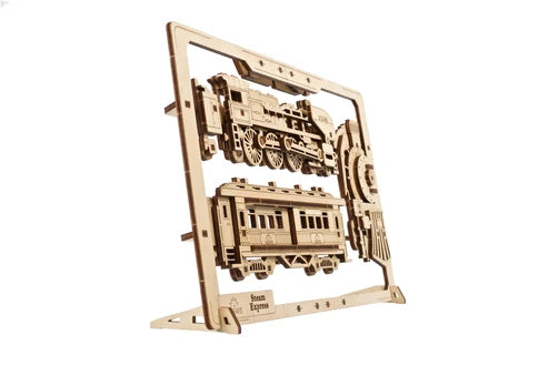 Ugears Tren Expreso 2.5D | Puzzle de Madera con Partes Móviles