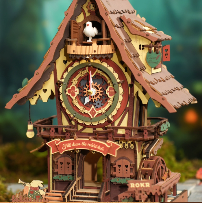 Reloj de Cuco Mecánico 3D - Maqueta a color Funcional de Madera con Música  (Rokr LC901c)
