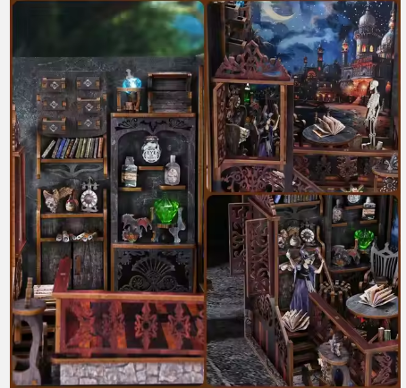 BookNook Ciudad Mágica – Sujeta Libros en Miniatura con Luz y Detalles de Halloween