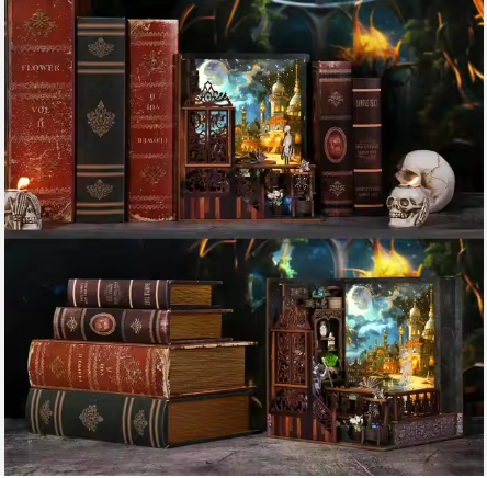 BookNook Ciudad Mágica – Sujeta Libros en Miniatura con Luz y Detalles de Halloween